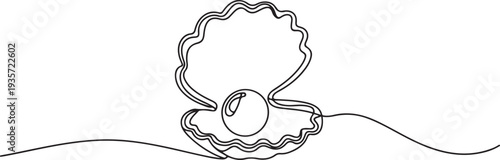 Open pearl shell continuous one line drawing. Single line art open pearl shell.one line vector illustration with white background