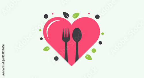 Heart with Fork and Spoon Icon - Healthy Eating, Nutrition, Diet, Love Food