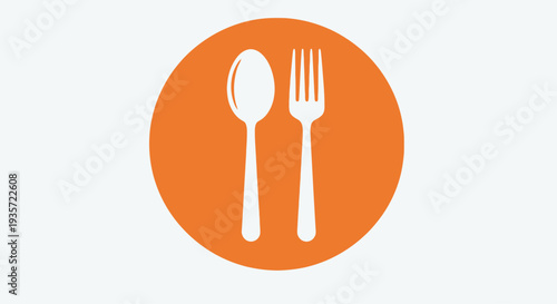 Orange circle with fork and spoon icon, simple graphic design for food and restaurant themes