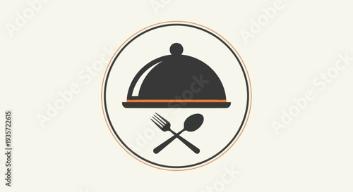 Restaurant Food Service Icon, Cloche Dome Dish Cover with Fork and Spoon