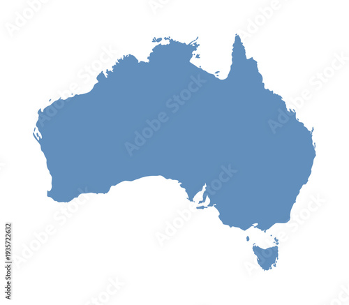 Blue map of Australia isolated on white background, flat vector illustration
