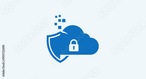 Secure Cloud Computing Icon: Shield, Lock, and Data Protection