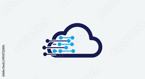 Cloud Computing Technology Icon with Data Transfer Lines