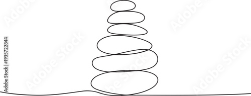 Pebbles in one continuous line drawing. rock balancing. One line drawing of a pile of flat stones Zen rock balancing.one line vector illustration with white background