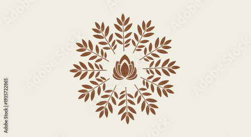 Brown Floral Mandala Design on Cream Background - Nature Inspired Art