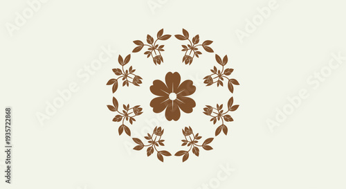 Brown Floral Mandala Design on Cream Background