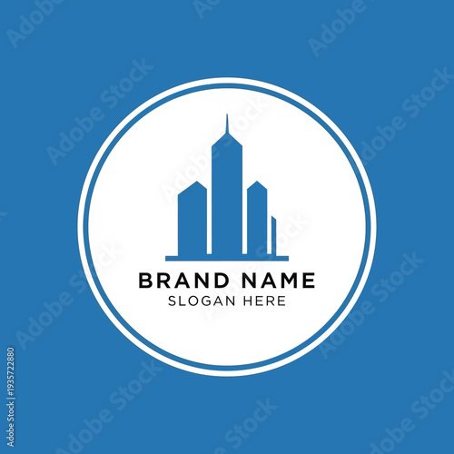 Modern City Skyline Logo Template with Placeholder Text.
