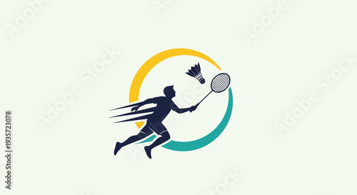 Badminton Player Silhouette with Shuttlecock and Racket