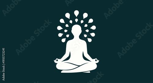 Meditating Person Silhouette with Aura on Dark Teal Background