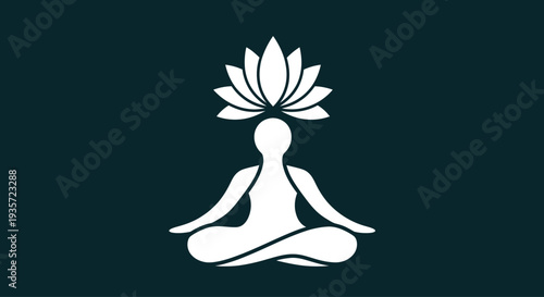 Meditating figure with lotus flower crown, symbolizing inner peace and enlightenment