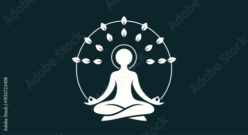 Meditating Person Silhouette with Leaves Aura on Dark Teal Background