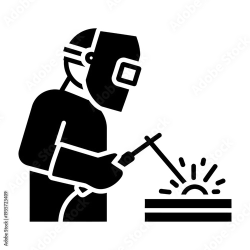 Welder Icon Performing Metal Welding with Sparks Industrial Graphic Resource