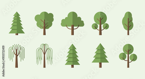 Flat Design Tree Icons Set - Various Tree Species