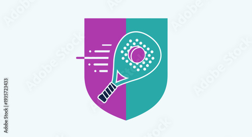 Padel Tennis Racket Icon on Shield with Motion Lines - Sport Graphic