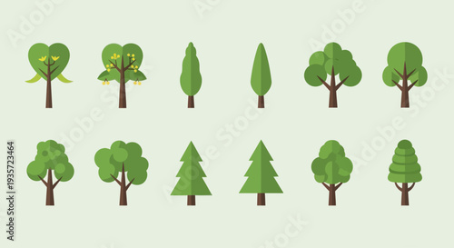 Collection of Diverse Flat Design Trees - Nature Elements