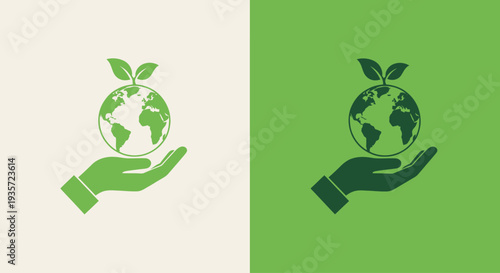Hand Holding Earth with Sprout Icon, Environmental Protection Concept