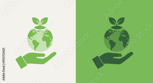 Green Earth Icon in Hand - Sustainability and Growth Concept