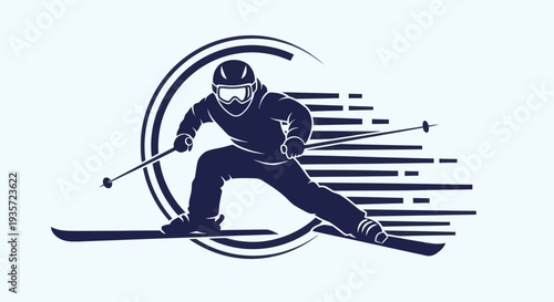 Skiing silhouette, dynamic motion, winter sports, speed, adventure, active lifestyle