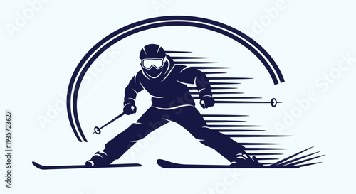 Skier in motion, speed lines, winter sport graphic, active lifestyle icon