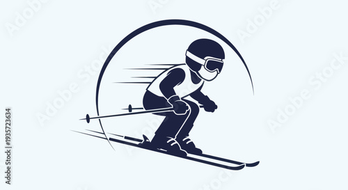 Skier Speeding Downhill in Silhouette