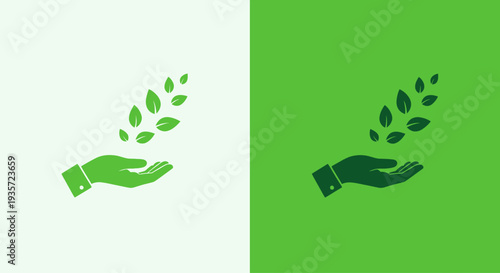 Hand Holding Green Leaves Icon, Sustainability and Growth Concept