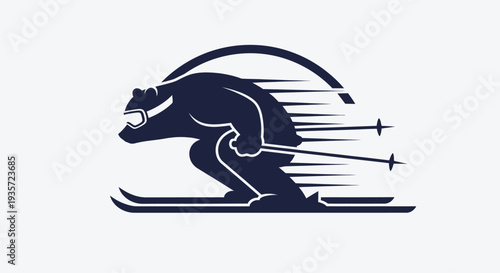 Speedy Bear Skiing Silhouette Logo