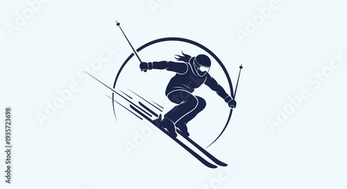 Woman Skiing Downhill Silhouette Icon