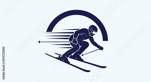 Dynamic Skiing Silhouette with Speed Lines and Arch