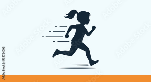 Silhouette of a girl running fast with motion lines, healthy lifestyle and sport concept