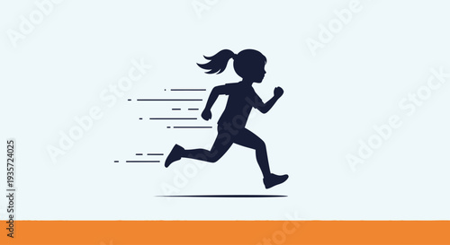 Silhouette of a girl running fast, motion blur effect, vector illustration, white background