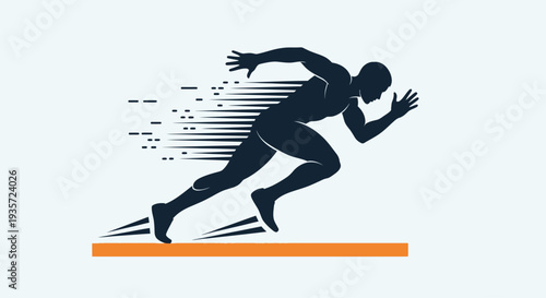 Silhouette of a runner in motion, speed lines trailing, representing sports and achievement