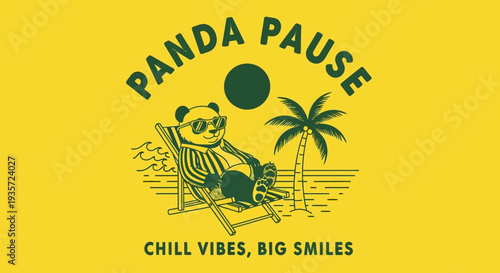 Panda Relaxing on Beach Chair Illustration.