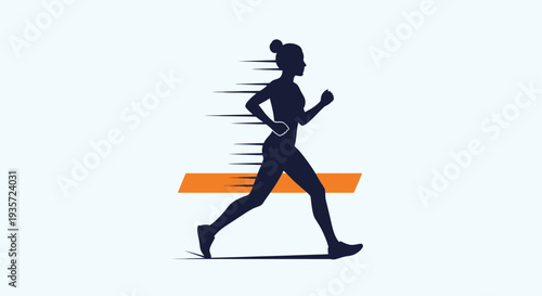Silhouette of a woman running, speed lines, fitness and sport concept