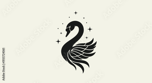 Elegant Black Swan Silhouette with Stars