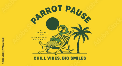 Parrot Relaxing on Beach Chair Illustration.