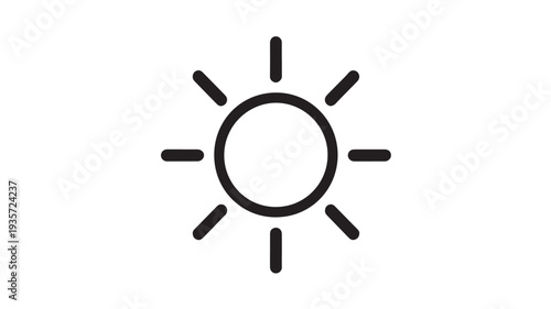 Minimalist Black and White Sun Vector Icon Representing Sunny Weather Brightness and Solar Energy Concepts