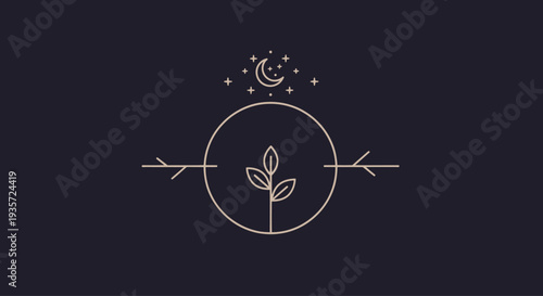 Minimalist Moon and Sprout Circle Emblem