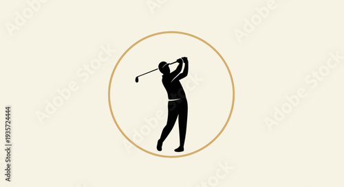 Golfer Silhouette Swinging Club in Circle Emblem