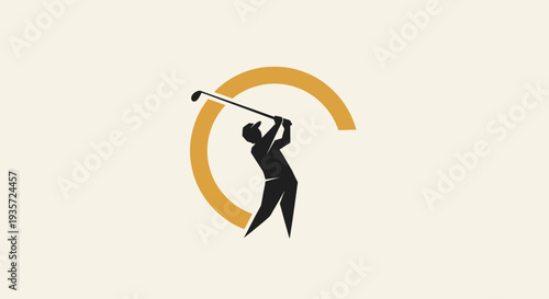 Golfer swinging club in abstract circle logo, sport graphic design
