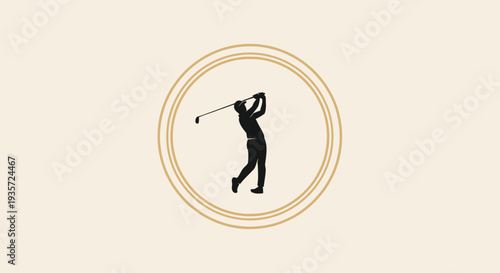 Golfer Silhouette Swinging Club in Circle Emblem
