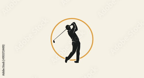 Golfer Silhouette Swinging Club Inside Circle Graphic Design