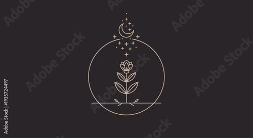 Mystical Moon Rose Emblem, Celestial Flower Icon, Cosmic Night Symbol