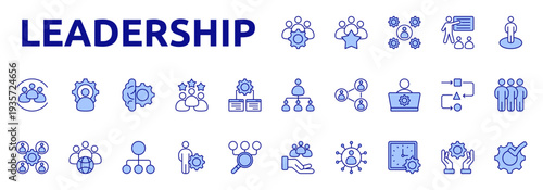 Leadership icon color lineal style with team, collaboration, achievement, management, presentation, employee, hierarchy icons
