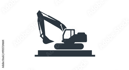 Excavator Icon: Construction Vehicle Silhouette for Industry and Engineering