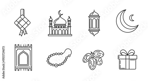 Islamic Symbols and Icons Set Illustration.