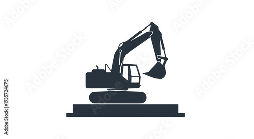 Excavator Silhouette Icon - Construction Machinery Vector Graphic