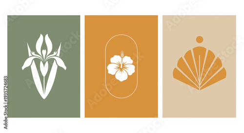 Abstract Floral and Shell Icons Set - Minimalist Botanical Art