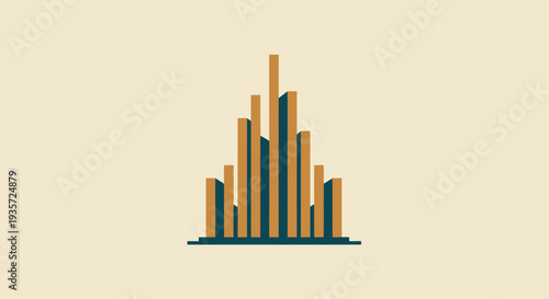 Abstract Geometric Cityscape with Tall Buildings and Teal Accents on Cream Background
