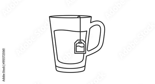 Simple Line Drawing of Tea Infuser in Mug.