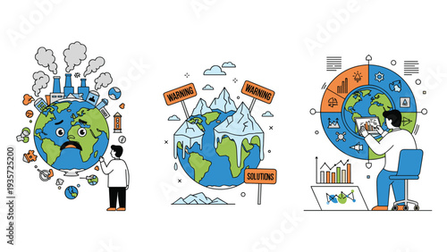 Environmental impact study comparing industrial pollution and global warming effects with scientific data analysis.